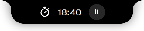 A focus timer counting down in the notch, with a pause button.