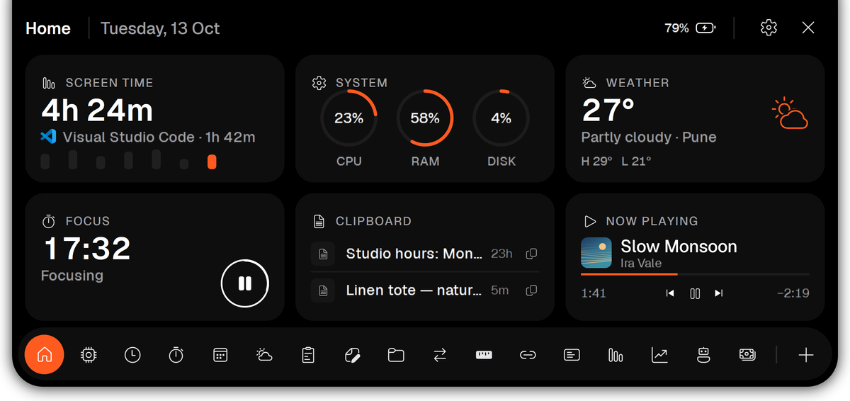 Vayli Home in the Ember Dark theme with orange accents.
